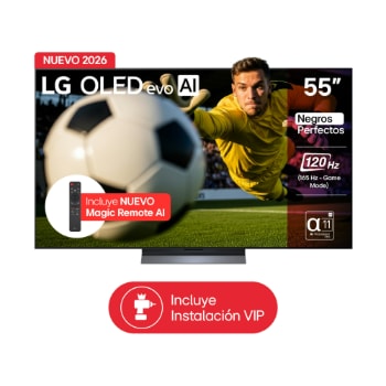 Vista frontal de TV LG 55" OLED evo AI C6 – Imagen perfecta para vivir cada Jugada OLED55C6PSA